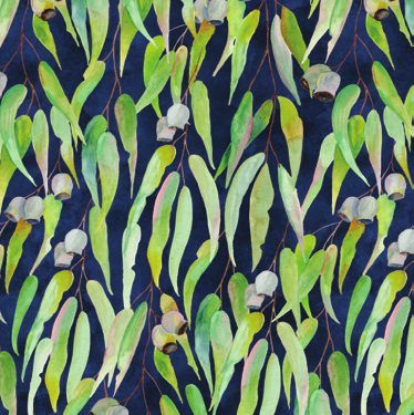 Eucalyptus leaves pattern on navy